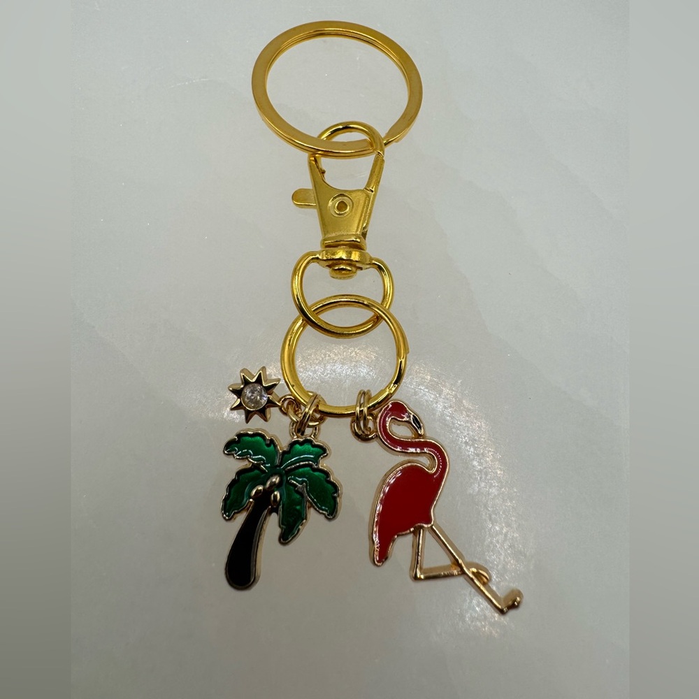 3/$20 Cute Flamingo, Palm Tree, Little Sun Charm Beach themed Keychain - Picture 2 of 6
